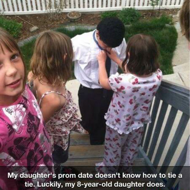 friendship - My daughter's prom date doesn't know how to tie a tie. Luckily, my 8yearold daughter does.