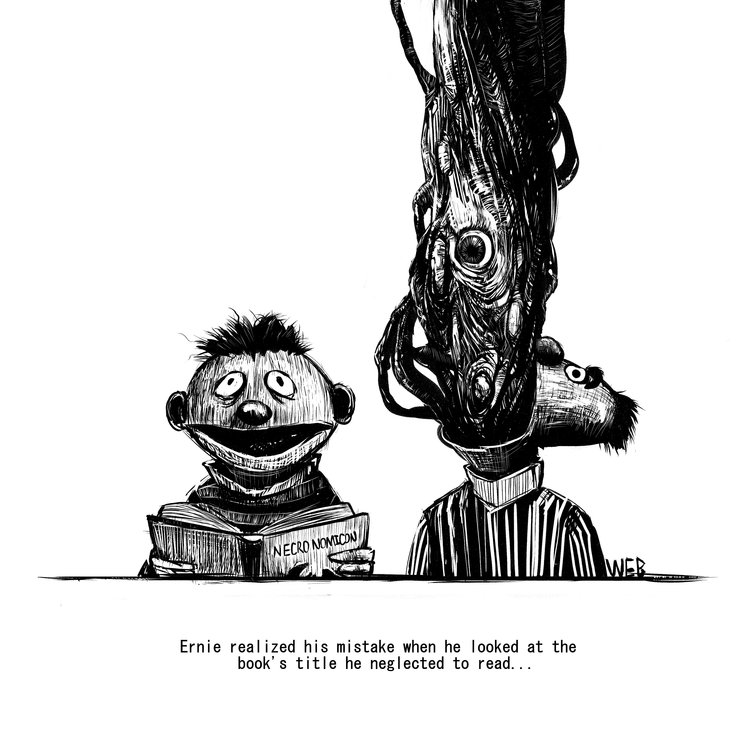 will burke garfield art - Necro Nomicon Als Ernie realized his mistake when he looked at the book's title he neglected to read...