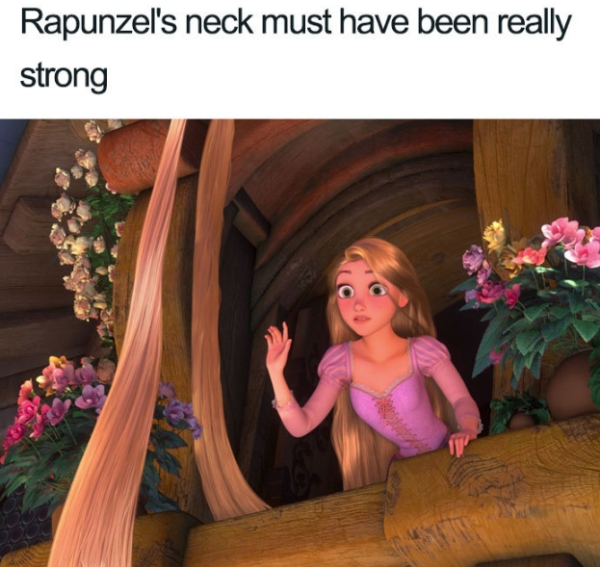 tangled rapunzel - Rapunzel's neck must have been really strong