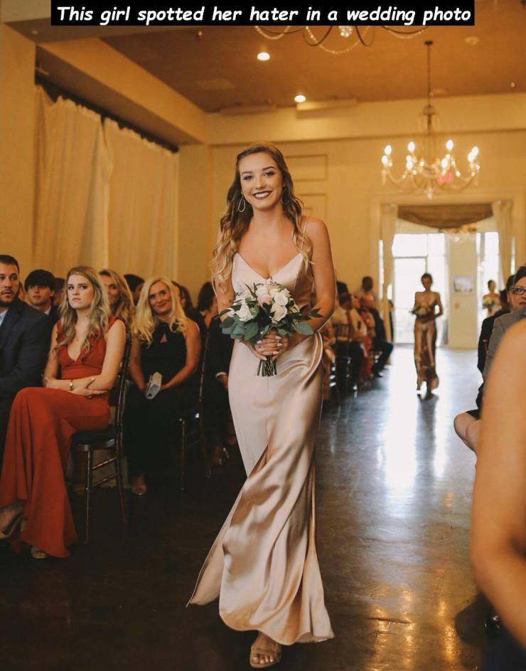 bad day gown - This girl spotted her hater in a wedding photo