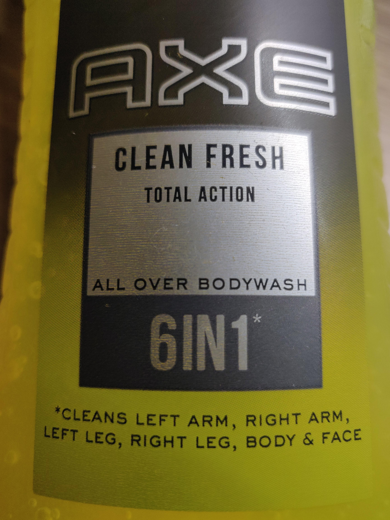 label - Clean Fresh Total Action All Over Bodywash 6IN1 Cleans Left Arm, Right Arm, E Leg, Right Leg Body & Face