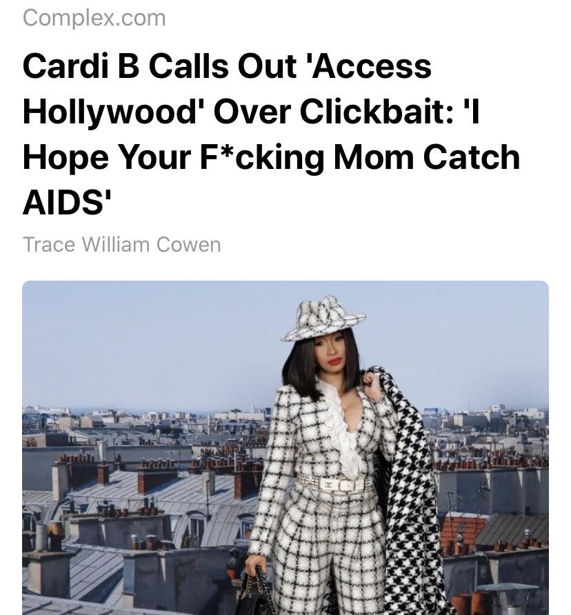 headgear - Complex.com Cardi B Calls Out 'Access Hollywood' Over Clickbait 'I Hope Your Fcking Mom Catch Aids' Trace William Cowen