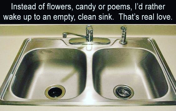 Sink - Instead of flowers, candy or poems, I'd rather wake up to an empty, clean sink. That's real love. .