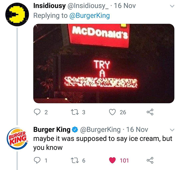 kurger bing - Insidiousy 16 Nov McDonald's Try 9 2 23 3 26 Rurger Burger King 16 Nov maybe it was supposed to say ice cream, but you know Q1 22 6 1010