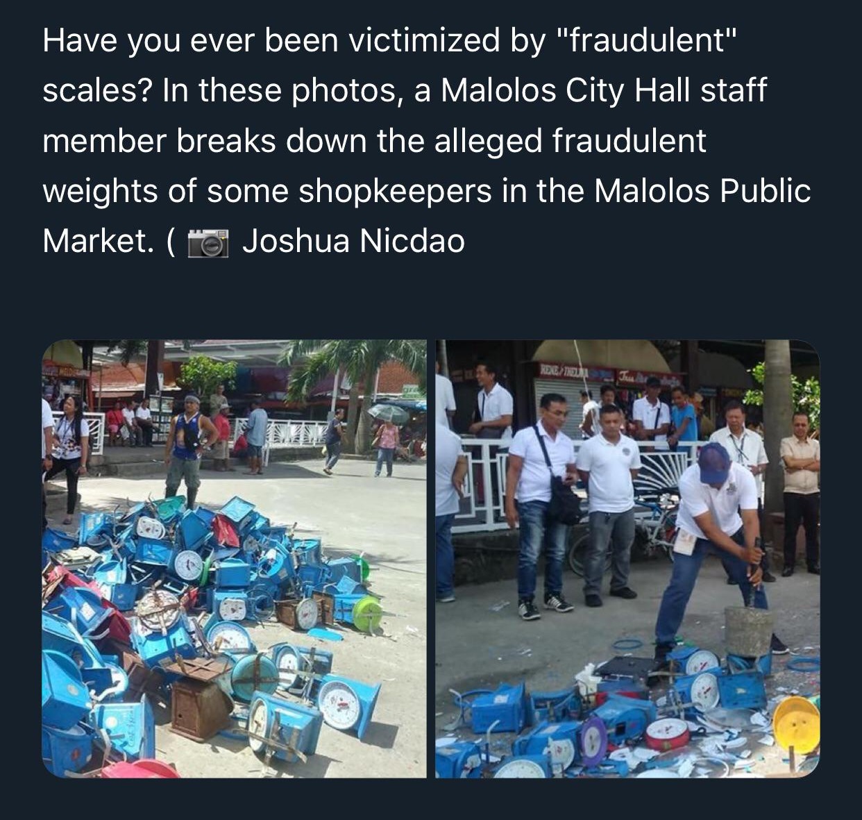 presentation - Have you ever been victimized by "fraudulent" scales? In these photos, a Malolos City Hall staff member breaks down the alleged fraudulent weights of some shopkeepers in the Malolos Public Market. to Joshua Nicdao Katrin