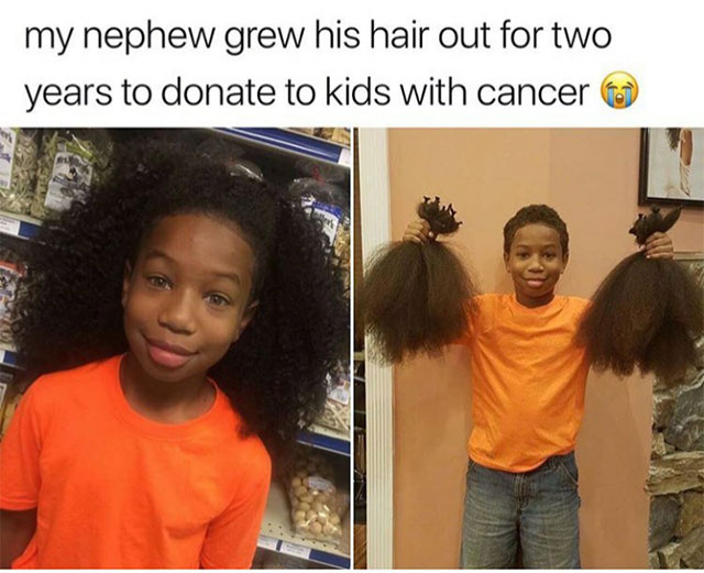 growing hair out for 2 years - my nephew grew his hair out for two years to donate to kids with cancer