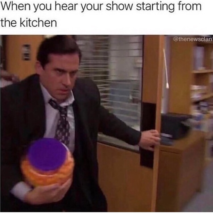 The Office - When you hear your show starting from the kitchen