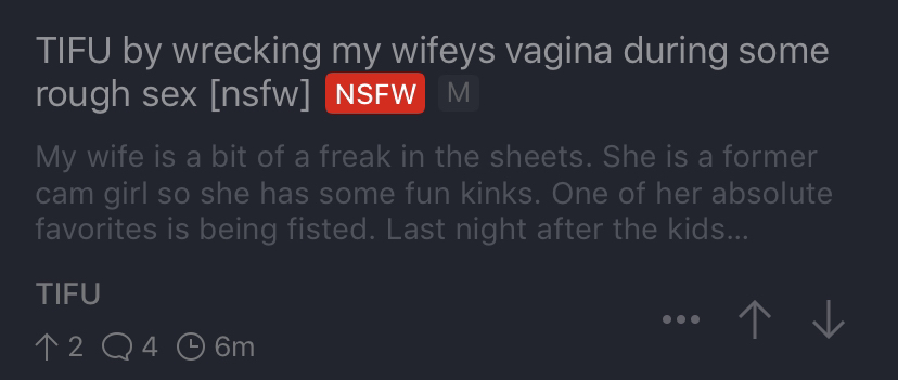 taking a break from facebook - Tifu by wrecking my wifeys vagina during some 'rough sex nsfw Nsfw Mi My wife is a bit of a freak in the sheets. She is a former cam girl so she has some fun kinks. One of her absolute favorites is being fisted. Last night a
