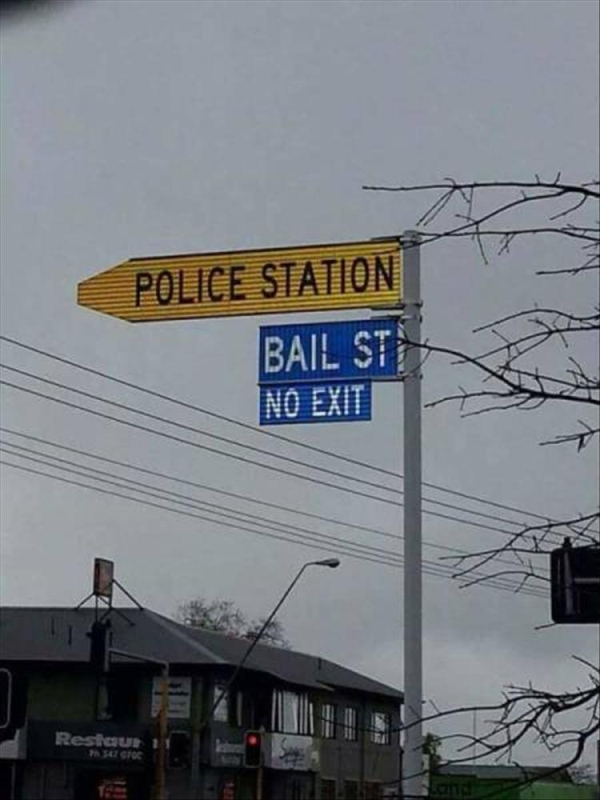 street sign - Police Station Bail Stn Restau