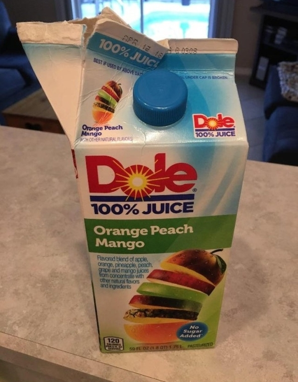 dole - 100% Juice Best If Used By Bovedat Lunder Cap Is Broken Mango range Peach Wth Other Natural Fuses De 100% Juice Dale 100% Juice Orange Peach Mango Favored blend of apple, orange, pineapple, peach, gape and mango juices from concentrate with other n