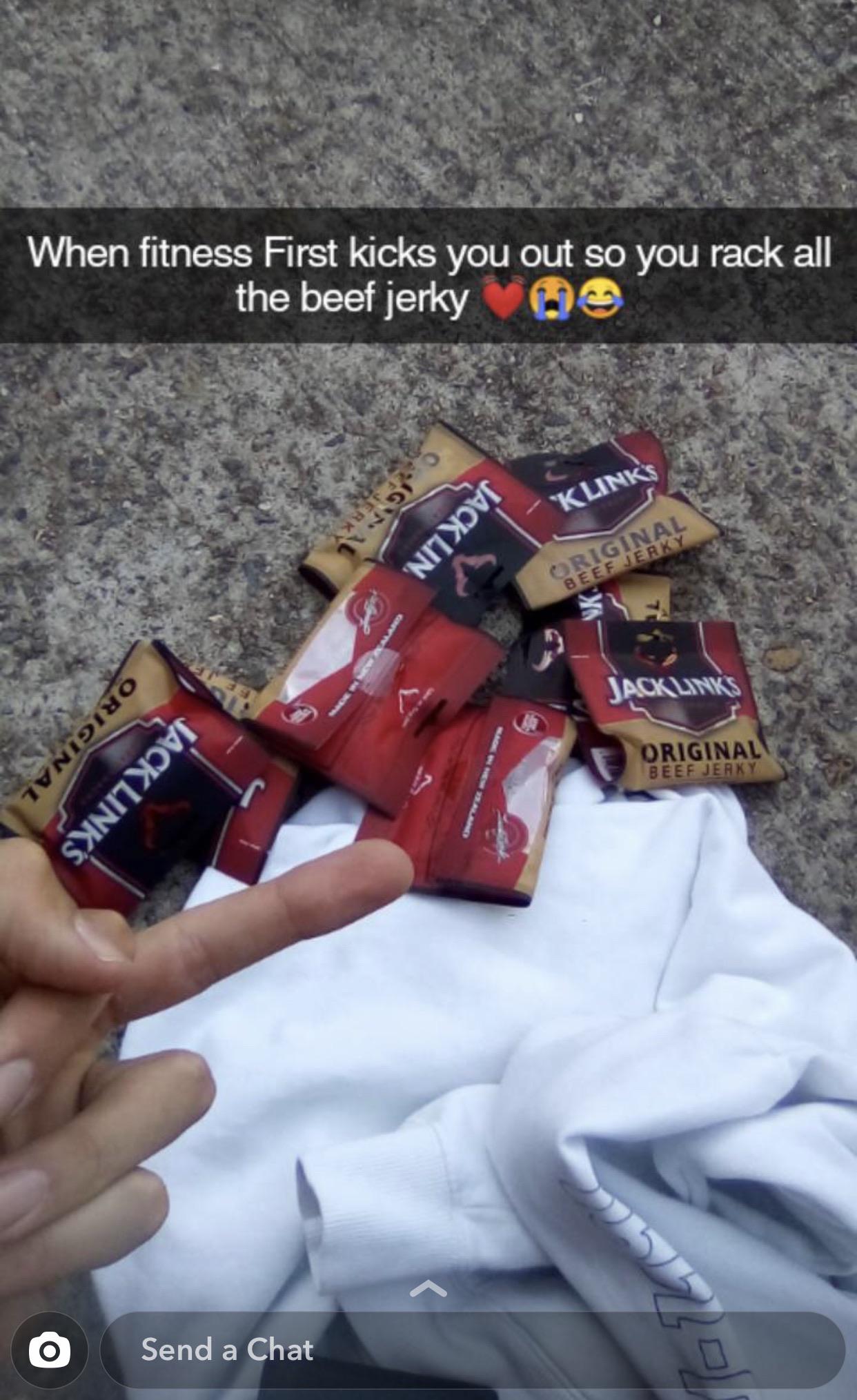 When fitness First kicks you out so you rack all the beef jerky Os Klink'S Jacklin Origina See Erky Jack Links Original Original Beef Jerky Jack Links O Send a Chat