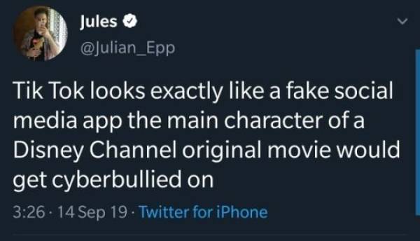 iphone - Jules Tik Tok looks exactly a fake social media app the main character of a Disney Channel original movie would get cyberbullied on . 14 Sep 19. Twitter for iPhone