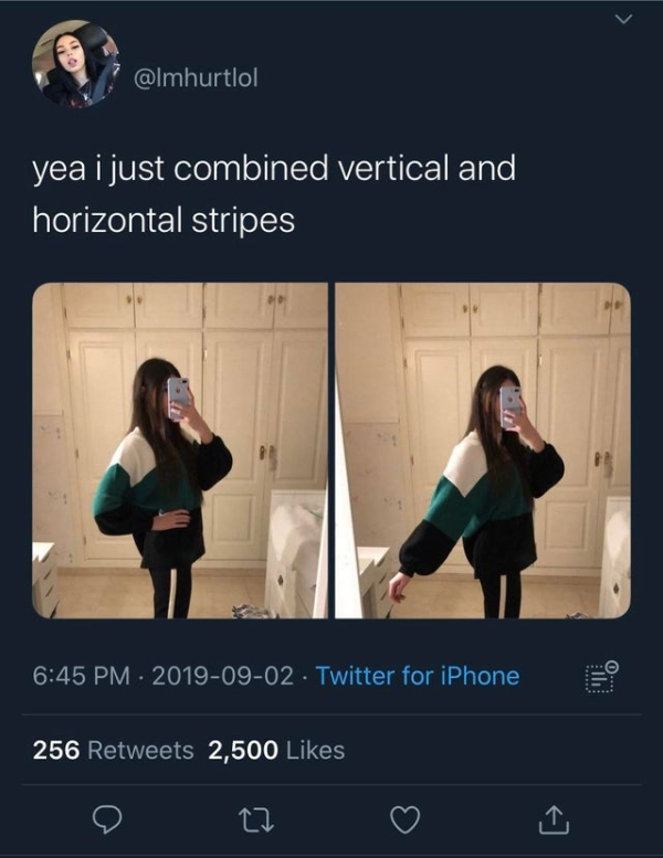illusion track pants optical illusion - yea i just combined vertical and horizontal stripes Twitter for iPhone 7 256 2,500