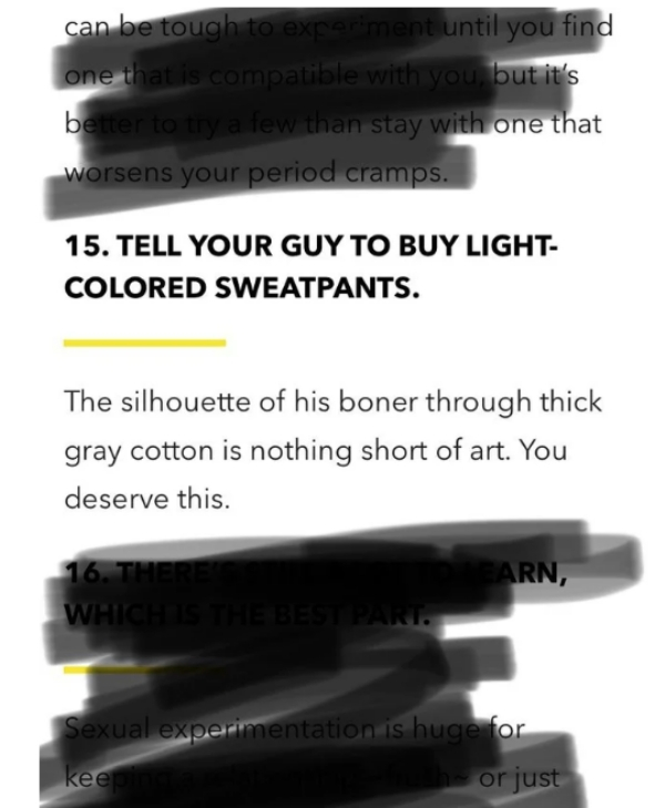 can be tough to experiment until you find one that is compatible with you, but it's better to try a few than stay with one that worsens your period cramps. 15. Tell Your Guy To Buy Light Colored Sweatpants. The silhouette of his boner through thick gray…