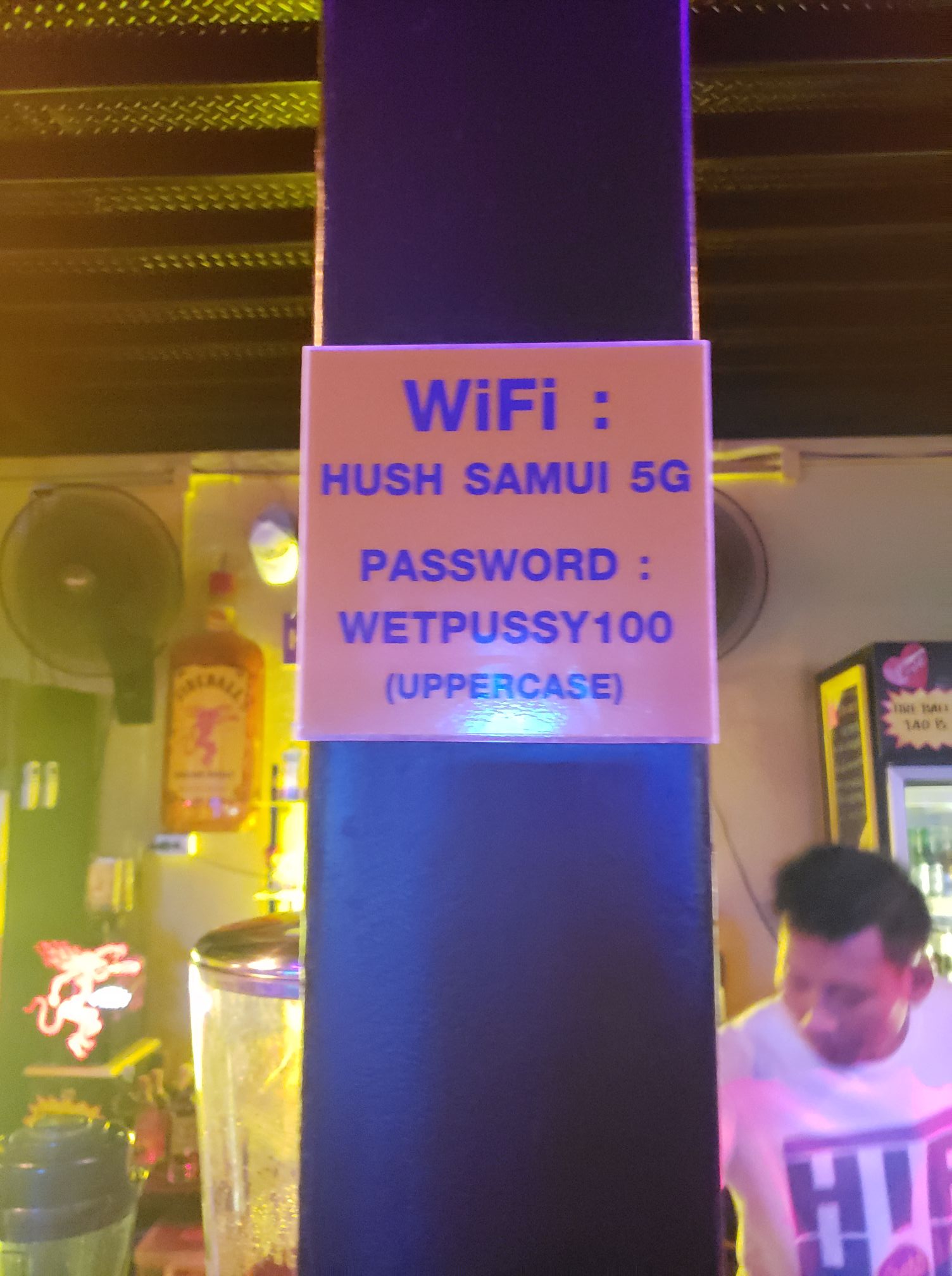 drink - WiFi Hush Samui 5G Password WETPUSSY100 Uppercase Tad