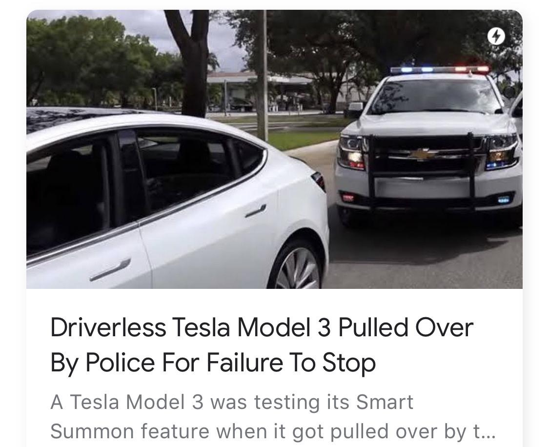 Driverless Tesla Model 3 Pulled Over By Police For Failure To Stop A Tesla Model 3 was testing its Smart Summon feature when it got pulled over by t...