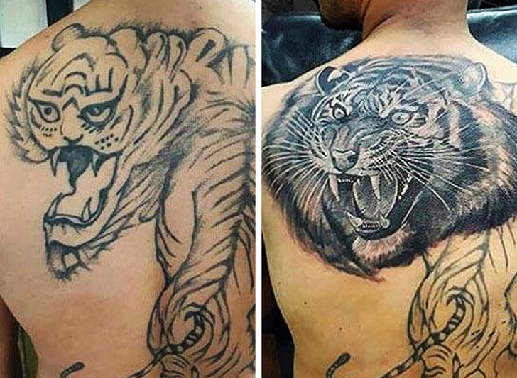 before and after bad tiger tattoo