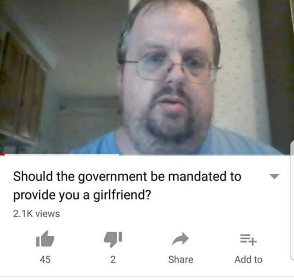 funny dank memes - Should the government be mandated to provide you a girlfriend? views 45 2 Add to