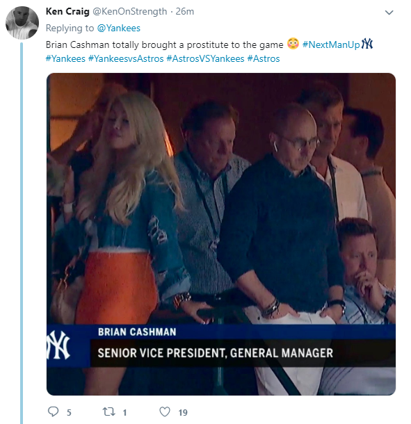 logos and uniforms of the new york yankees - Ken Craig KenOnStrength 26m Brian Cashman totally brought a prostitute to the game Astros SYankees Astros NextManUp Xx Brian Cashman Senior Vice President, General Manager Os 21 19