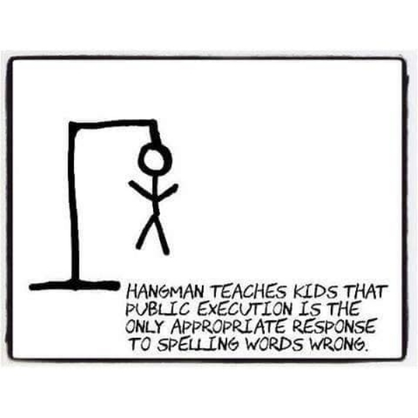 angle - Hangman Teaches Kids That Public Execution Is The Only Appropriate Response To Spelling Words Wrong.
