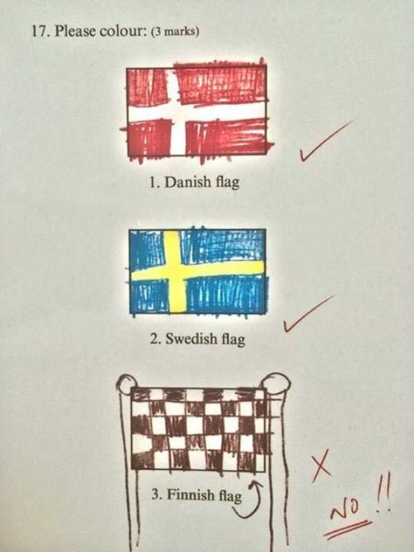 finnish flag funny - 17. Please colour 3 marks 1. Danish flag 2. Swedish flag 3. Finnish flag