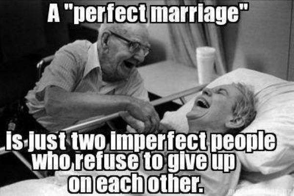 marriage memes love - A "perfect marriage" is just two imperfect people who refuse to give up on each other.