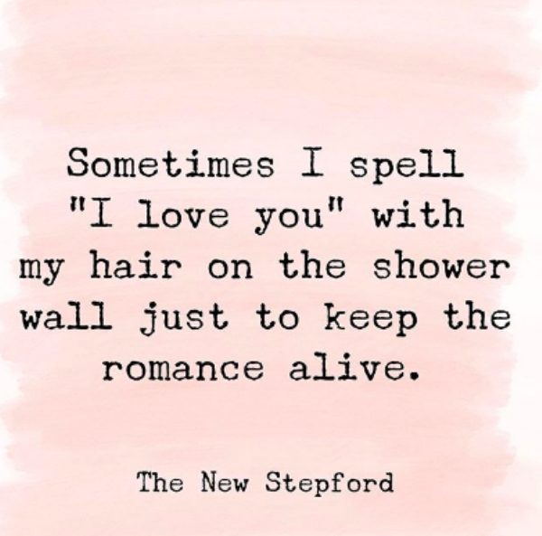 love - Sometimes I spell "I love you" with my hair on the shower wall just to keep the romance alive. The New Stepford