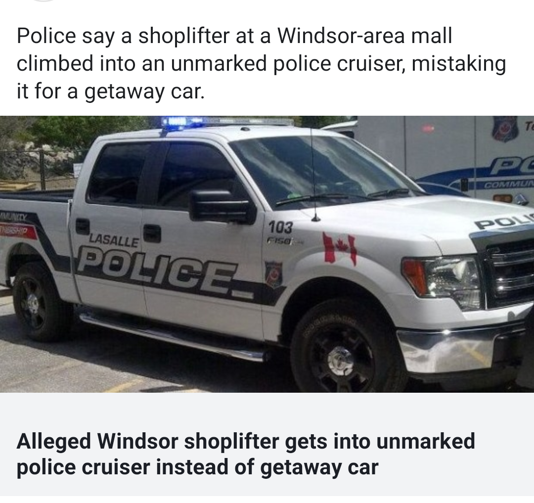 lasalle police - Police say a shoplifter at a Windsorarea mall climbed into an unmarked police cruiser, mistaking it for a getaway car. 103 Lasalle Police Alleged Windsor shoplifter gets into unmarked police cruiser instead of getaway car