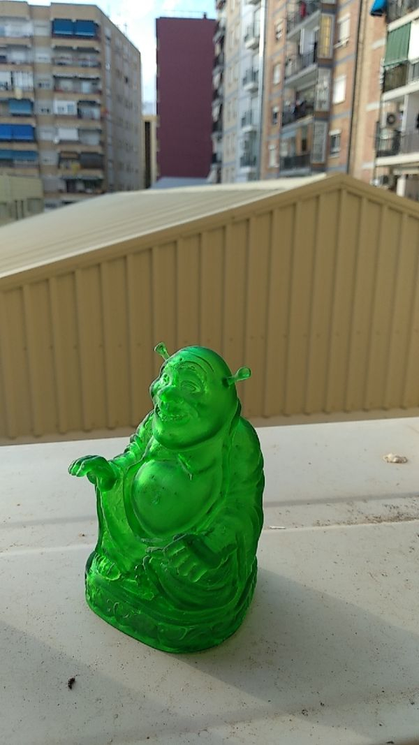 “My friend bought a 3D printer and made this Shrek Buddha.”