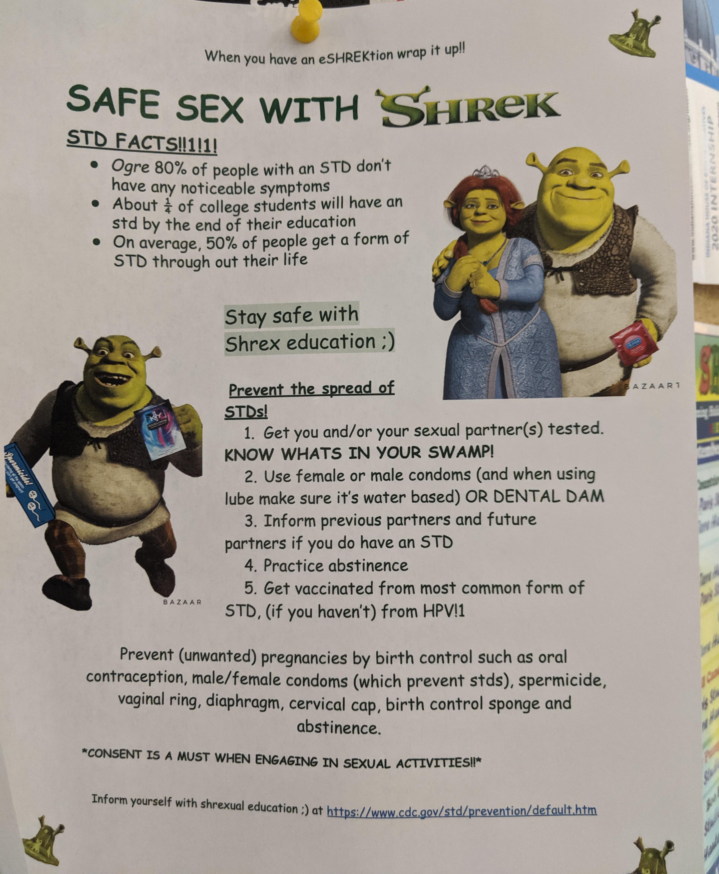 animal - When you have on Shekh wrap it up Safe Sex With Shrek Std Facts . Ogre 80% of people with an Std don't have any noticeable symptoms About of college students will have on std by the end of their education . On average, 50% of people get a form of