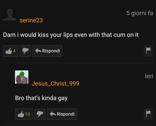 Dam i would kiss your lips even with that cum on it Rispondi leri Jesus Christ_999 Bro that's kinda gay 10 Rispondi