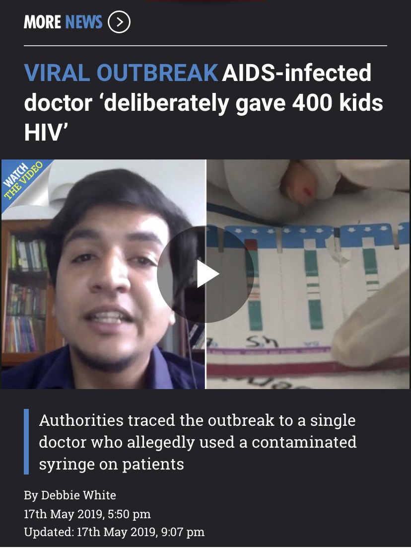 presentation - More News Viral Outbreak Aidsinfected doctor 'deliberately gave 400 kids Hiv Watch The Video Authorities traced the outbreak to a single doctor who allegedly used a contaminated syringe on patients By Debbie White 17th , Updated 17th ,