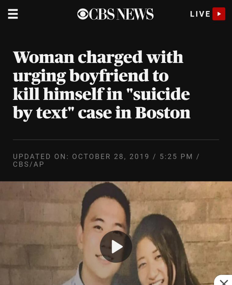 photo caption - Ocbs News Live Woman charged with urging boyfriend to kill himself in "suicide by text" case in Boston Updated On CbsAp
