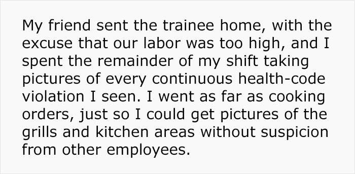 explain the significance of the last leaf - My friend sent the trainee home, with the excuse that our labor was too high, and I spent the remainder of my shift taking pictures of every continuous healthcode violation I seen. I went as far as cooking order