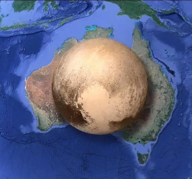 the size of Australia compared to the size of Pluto.