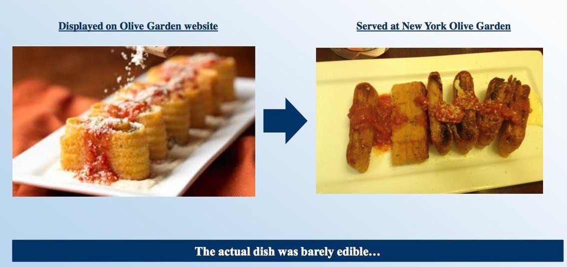 olive garden real - Displayed on Olive Garden website Served at New York Olive Garden The actual dish was barely edible...