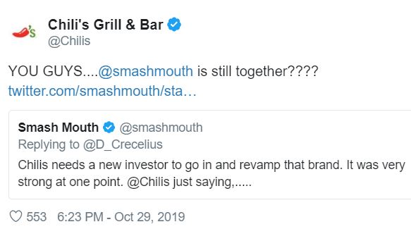 Chili’s wasn’t having that, and they responded with some cold words for the rock band.