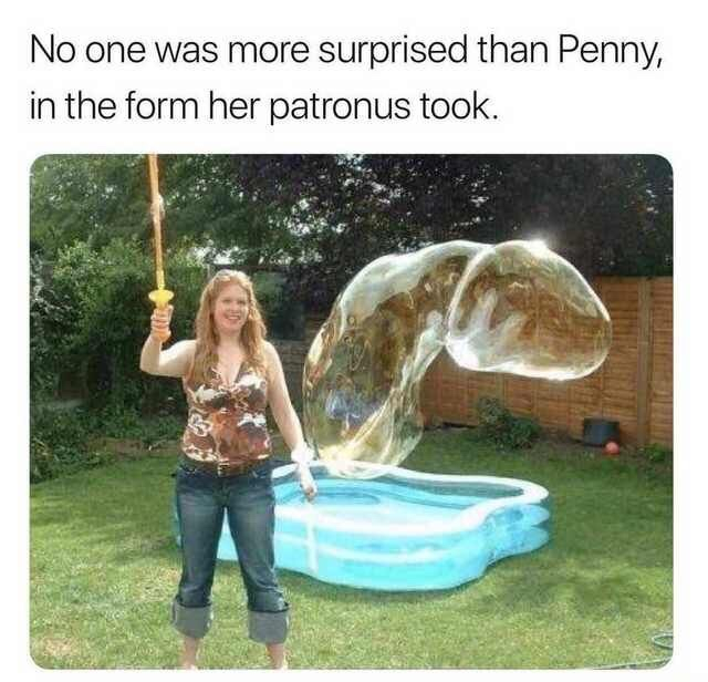funny meme - No one was more surprised than Penny, in the form her patronus took.