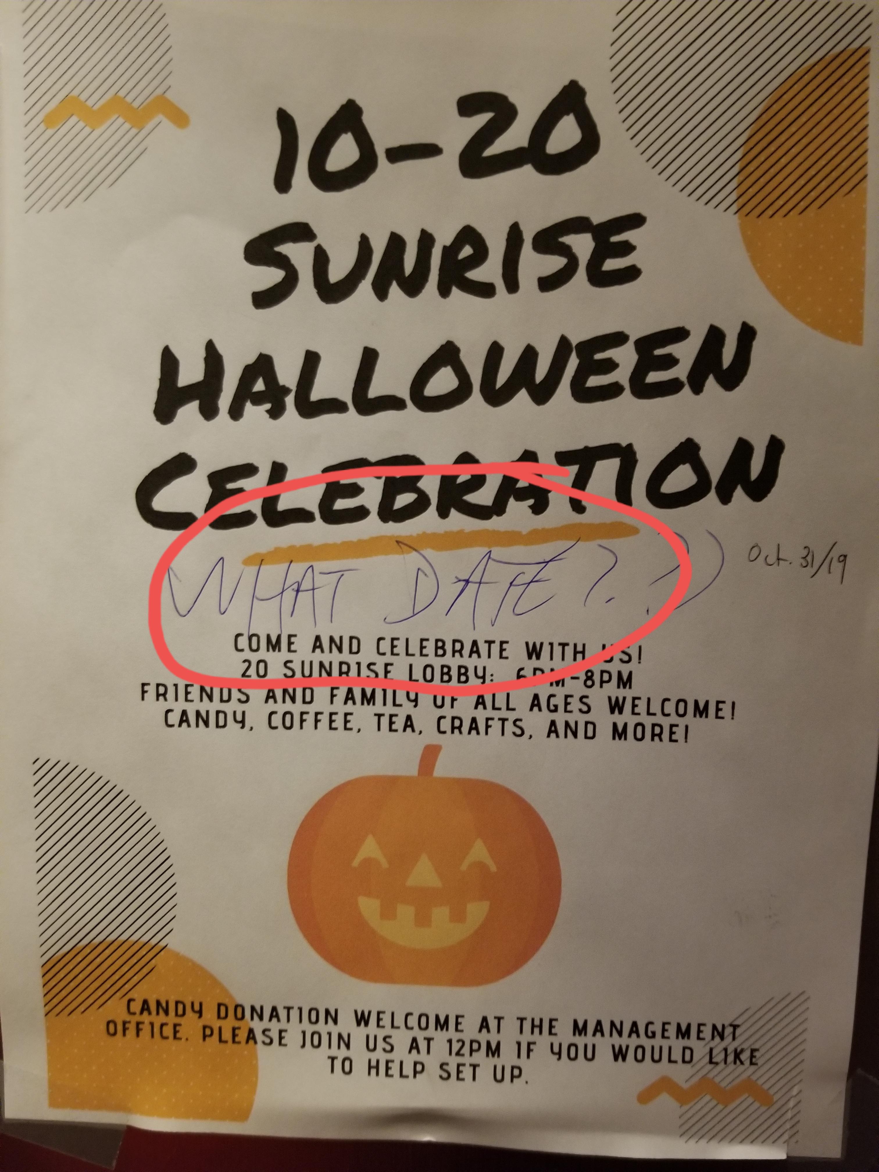 orange - 1020 Sunrise Halloween Celebration Och 319 What Dat Come And Celebrate With Us! 20 Sundise Lobby E Sp Frienus And Family Uf All Ages Welcome! Candy, Coffee. Tea, Crafts, And More! Candy Donation Welcome At The Management Office Please Join Us At 