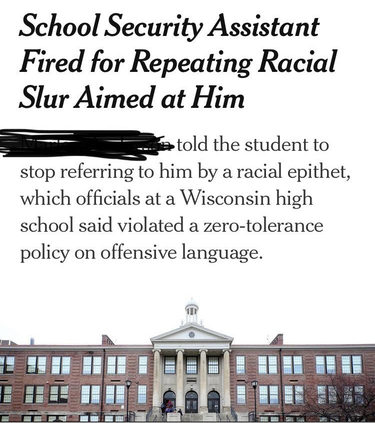 sonu name - School Security Assistant Fired for Repeating Racial Slur Aimed at Him S e told the student to stop referring to him by a racial epithet, which officials at a Wisconsin high school said violated a zerotolerance policy on offensive language. La