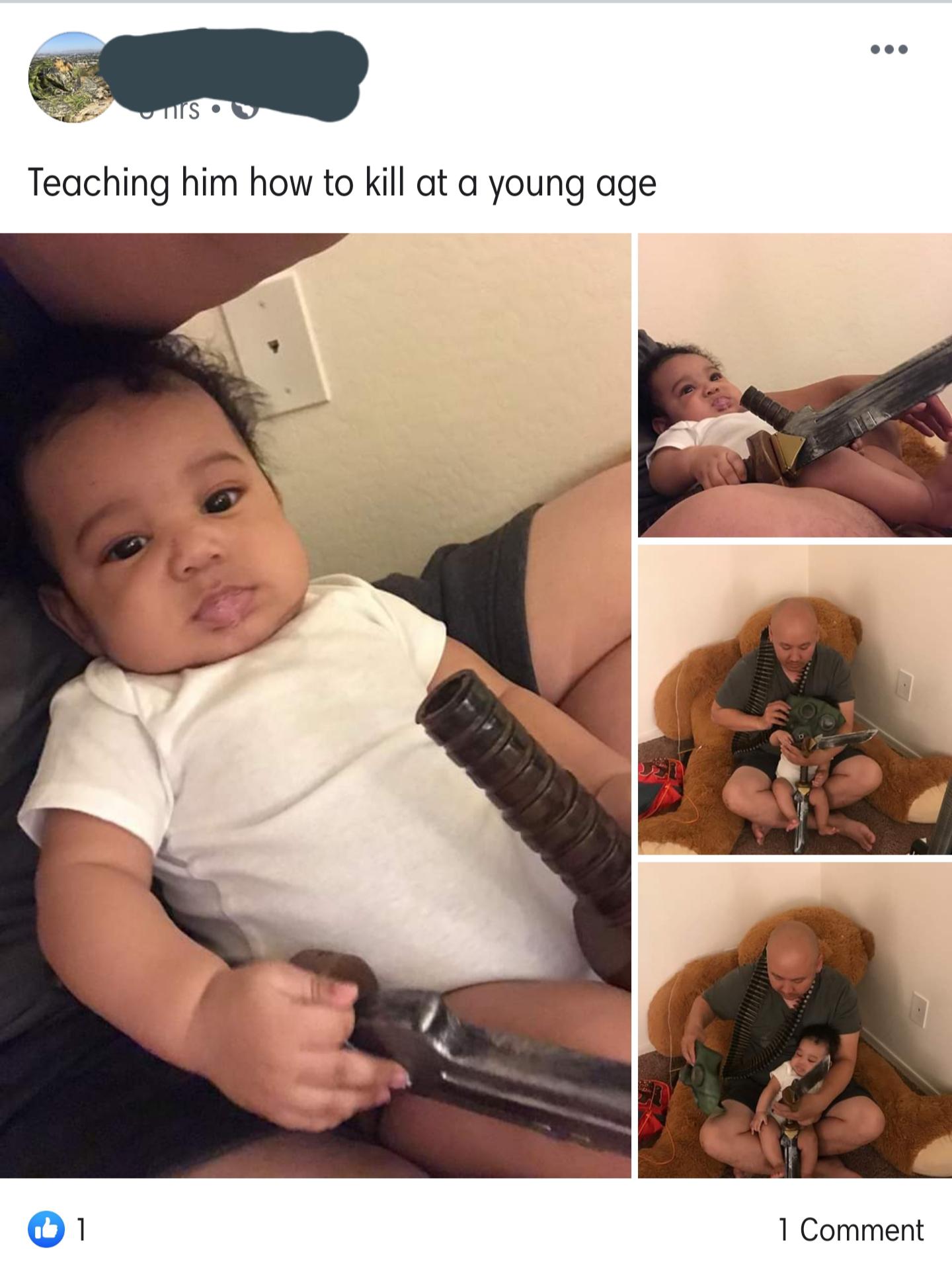 photo caption - Uns Teaching him how to kill at a young age 1 Comment