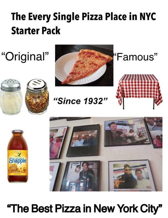every pizza place in nyc - The Every Single Pizza Place in Nyc Starter Pack "Original" 'Famous" Since 1932" Snapple "The Best Pizza in New York City"