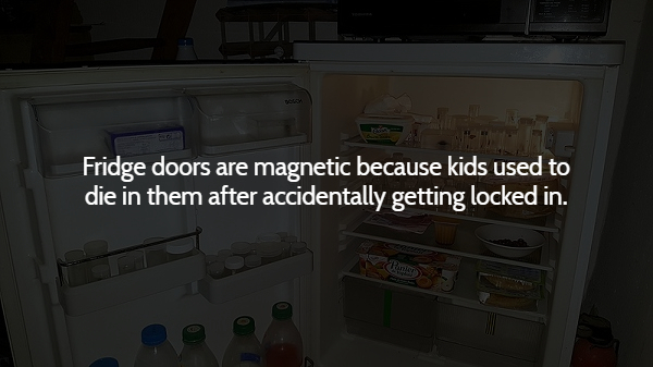 electronics - Fridge doors are magnetic because kids used to die in them after accidentally getting locked in. D