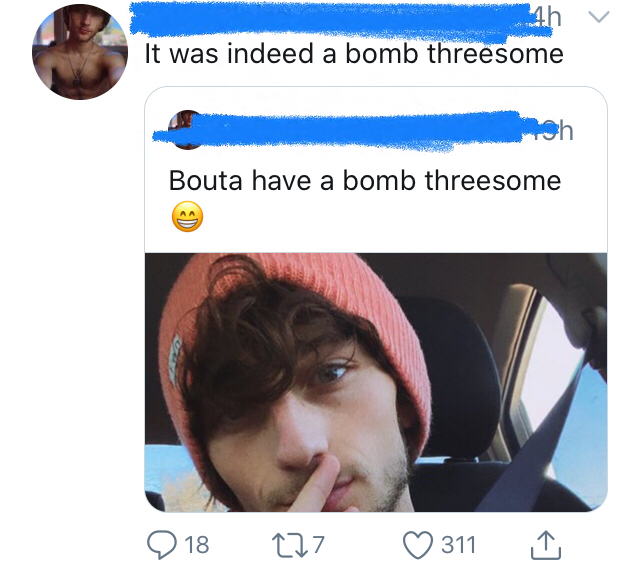 ear - th It was indeed a bomb threesome 19h Bouta have a bomb threesome Q18 237 311