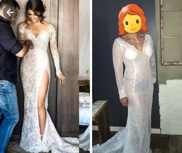 expectation vs reality split lace wedding dress