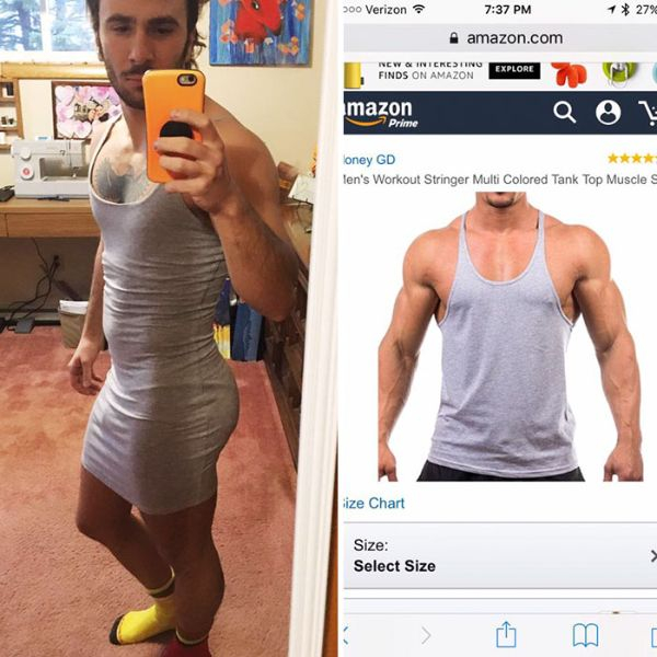 expectation vs reality online shopping fails - 700 Verizon 1 2798 amazon.com New Interesting Finds On Amazon Explore mazon Prime oney Gd len's Workout Stringer Multi Colored Tank Top Muscles ize Chart Size Select Size