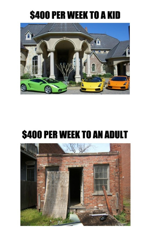 kids vs adults meme - $400 Per Week To A Kid $400 Per Week To An Adult