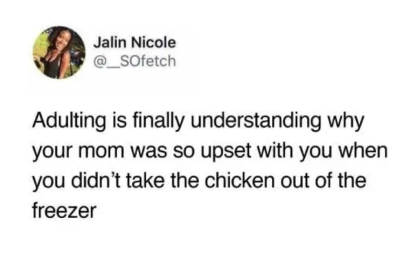 animal - Jalin Nicole Adulting is finally understanding why your mom was so upset with you when you didn't take the chicken out of the freezer