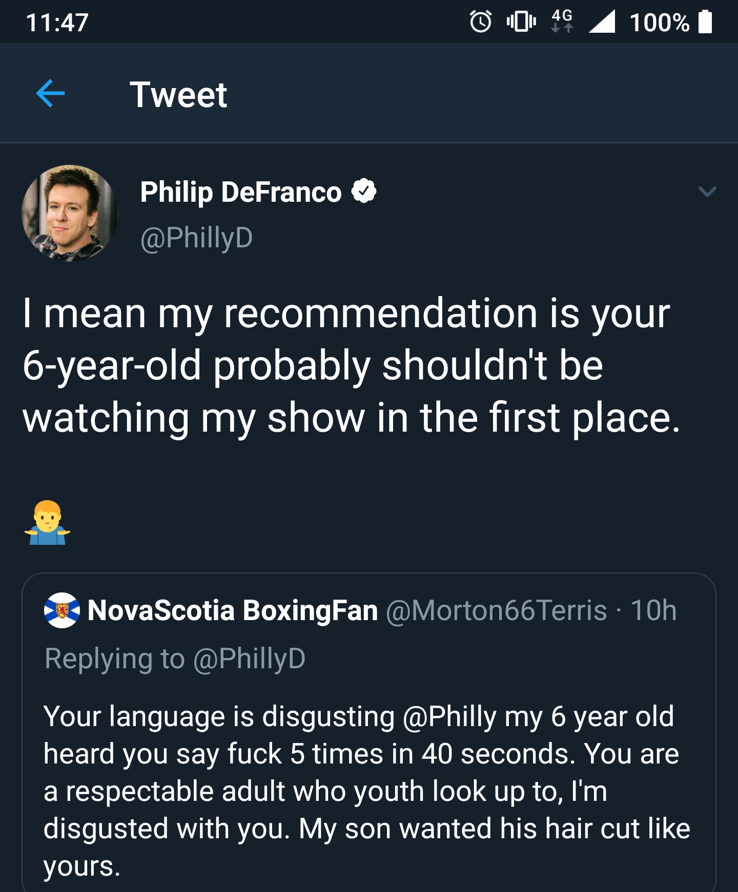 lyrics - 20 46 100% | Tweet Philip DeFranco I mean my recommendation is your 6yearold probably shouldn't be watching my show in the first place. Nova Scotia BoxingFan 10h Your language is disgusting my 6 year old heard you say fuck 5 times in 40 seconds. 