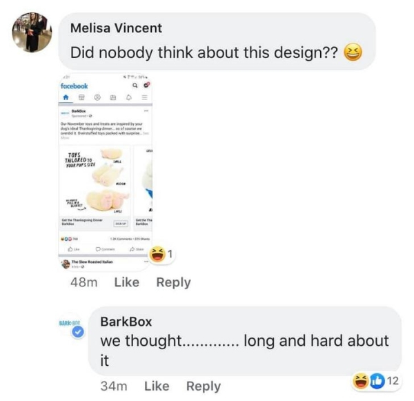 web page - Melisa Vincent Did nobody think about this design?? Us facebook Bar O dby D yped Toys Tailored To Faut Pps Woo The word 48m BarkBox we thought............ long and hard about 34m 312